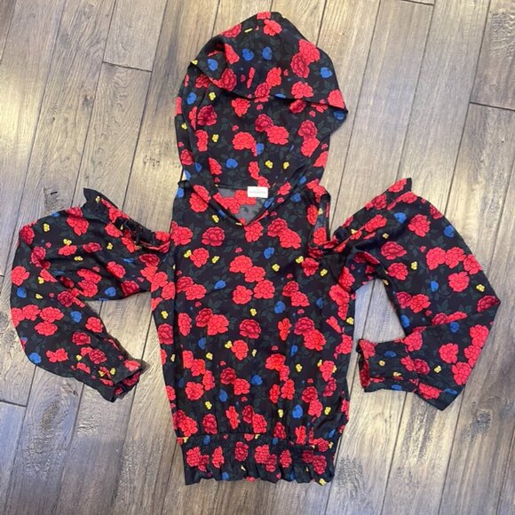 Magda Butrym Foggia Cold-shoulder Printed Silk-crepe Hooded Top - Picture 1 of 8